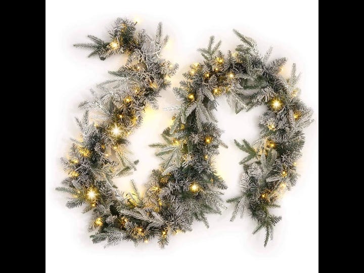 lamplust-flocked-winter-garland-with-lights-9-ft-artificial-white-pine-garland-with-100-warm-white-l-1