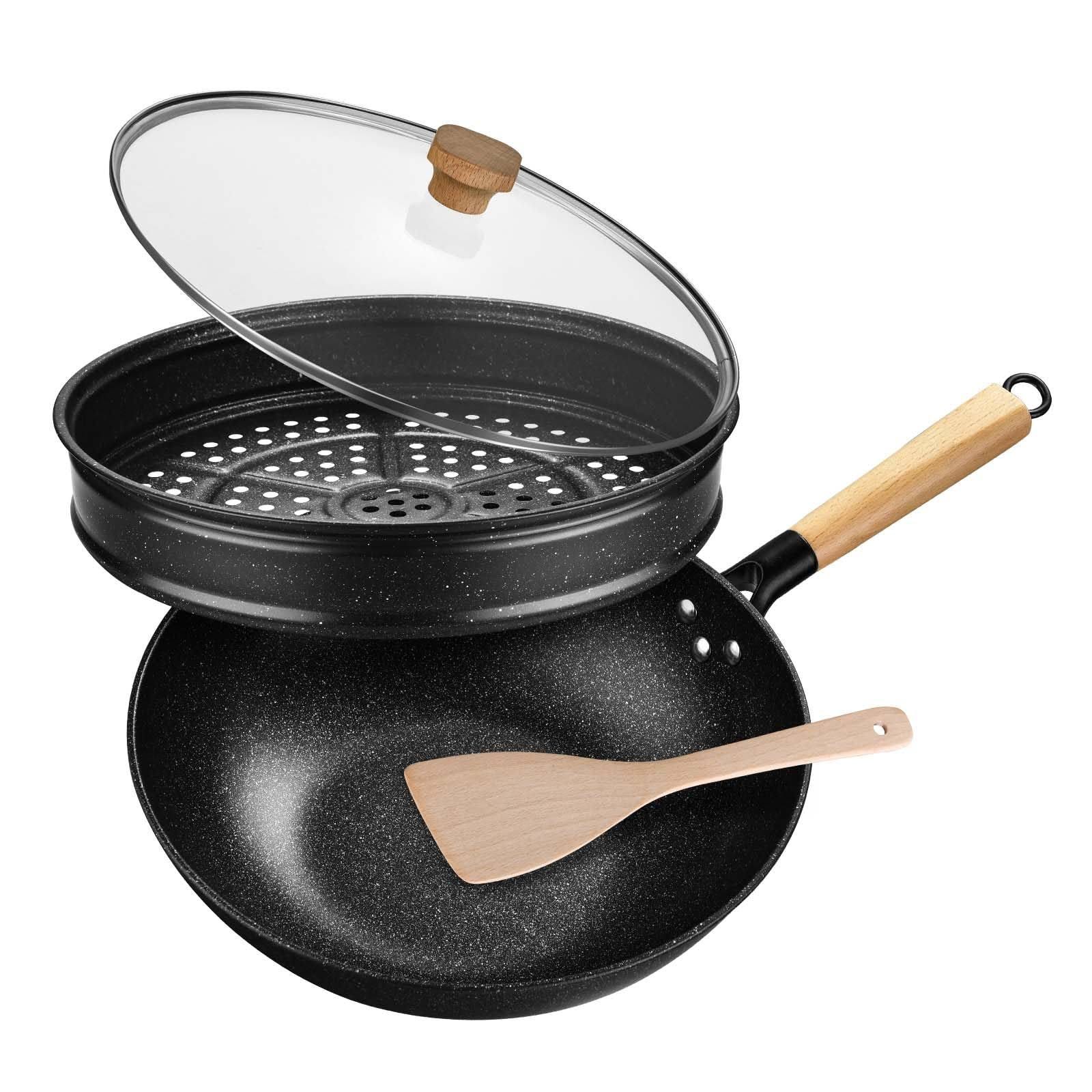 Nonstick Wok with Lid for Induction and Smooth Surface Cooking | Image