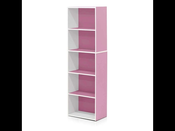 furinno-5-tier-reversible-color-open-shelf-bookcase-white-pink-1