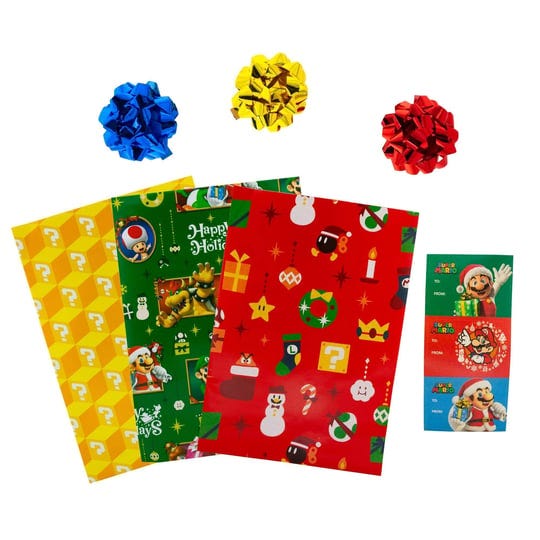 super-mario-bros-9-piece-holiday-wrapping-paper-kit-red-1