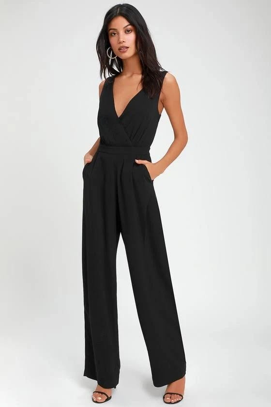 Chic Black Lace High-Waist Wide-Leg Jumpsuit | Image