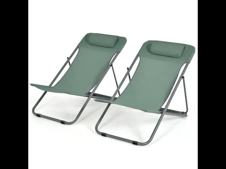 patiojoy-2-pcs-beach-chair-lounger-reclining-folding-chair-w-3-position-adjustable-backrest-green-1