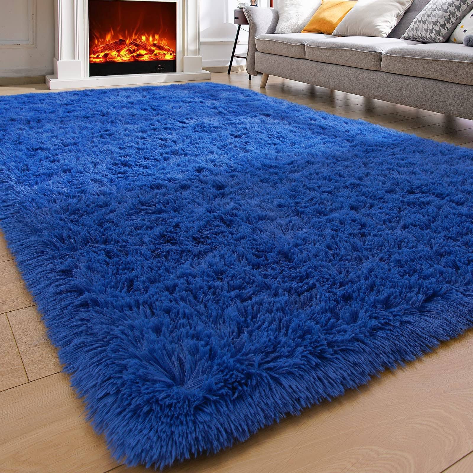 Plush, Navy Blue Shag Rug for Luxurious Living Spaces | Image
