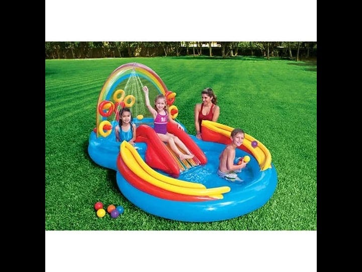 intex-inflatable-pool-water-play-rainbow-ring-center-slide-w-electric-air-pump-1
