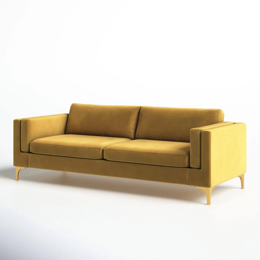 Classic Gold-Legged Upholstered Mustard Sofa | Image