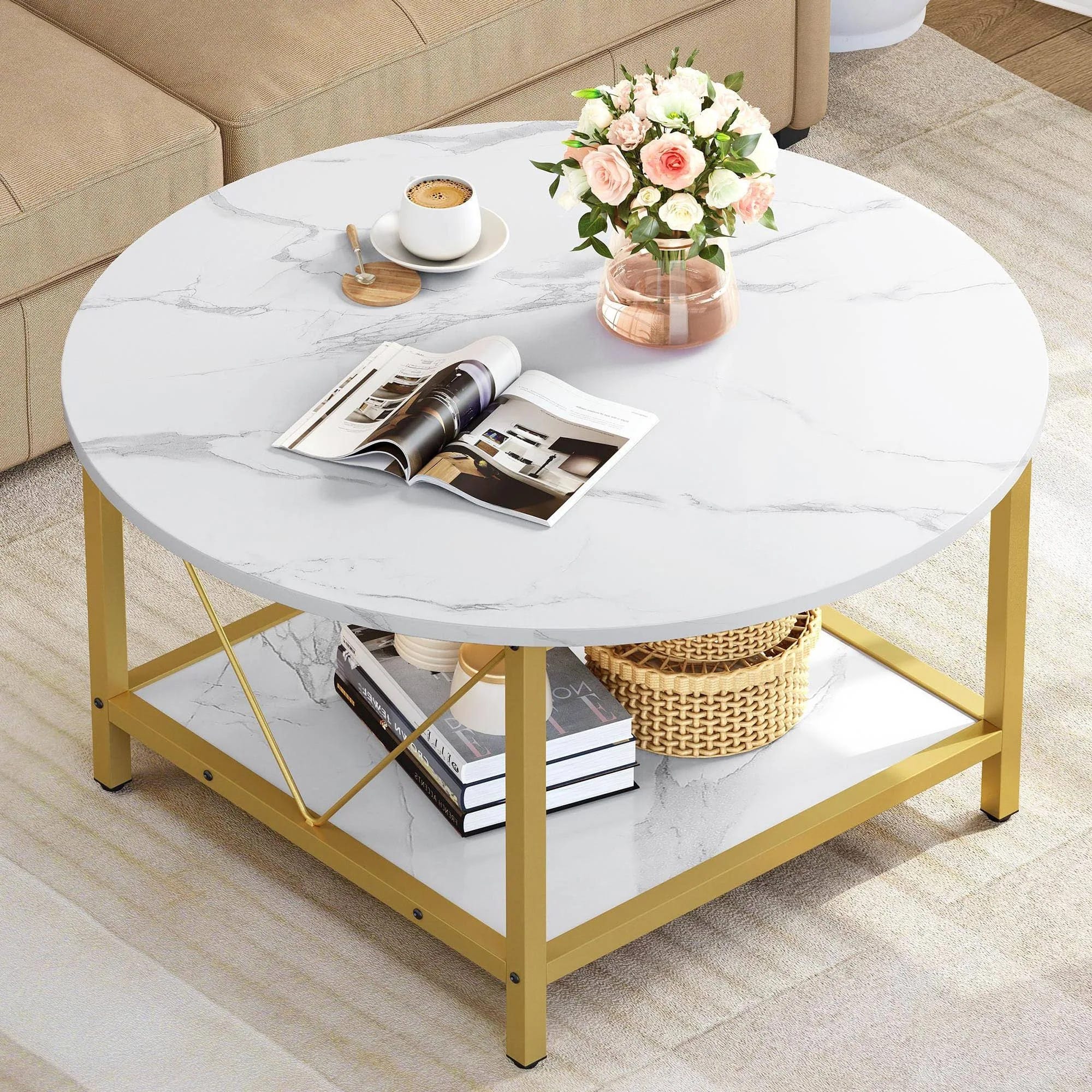 Stylish Round Marble Living Room Coffee Table | Image