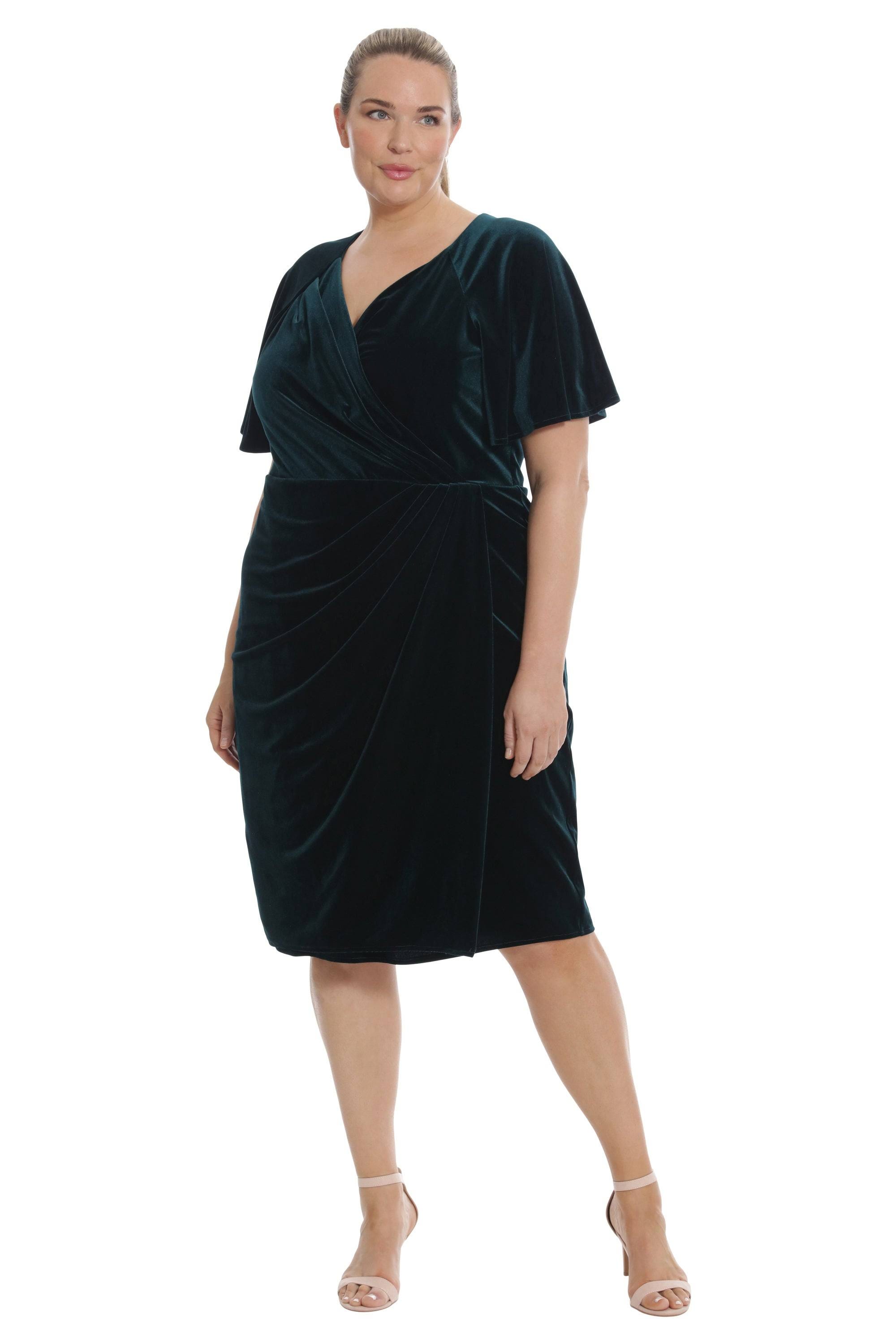 Elegant Hunter Green Velvet Midi Wrap Dress | Image