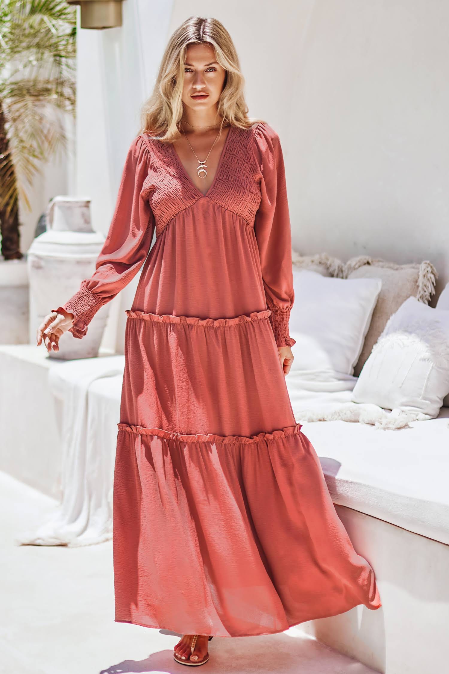 Rose & Ruffles Maxi Dress in Pink: Stylish and Romantic | Image
