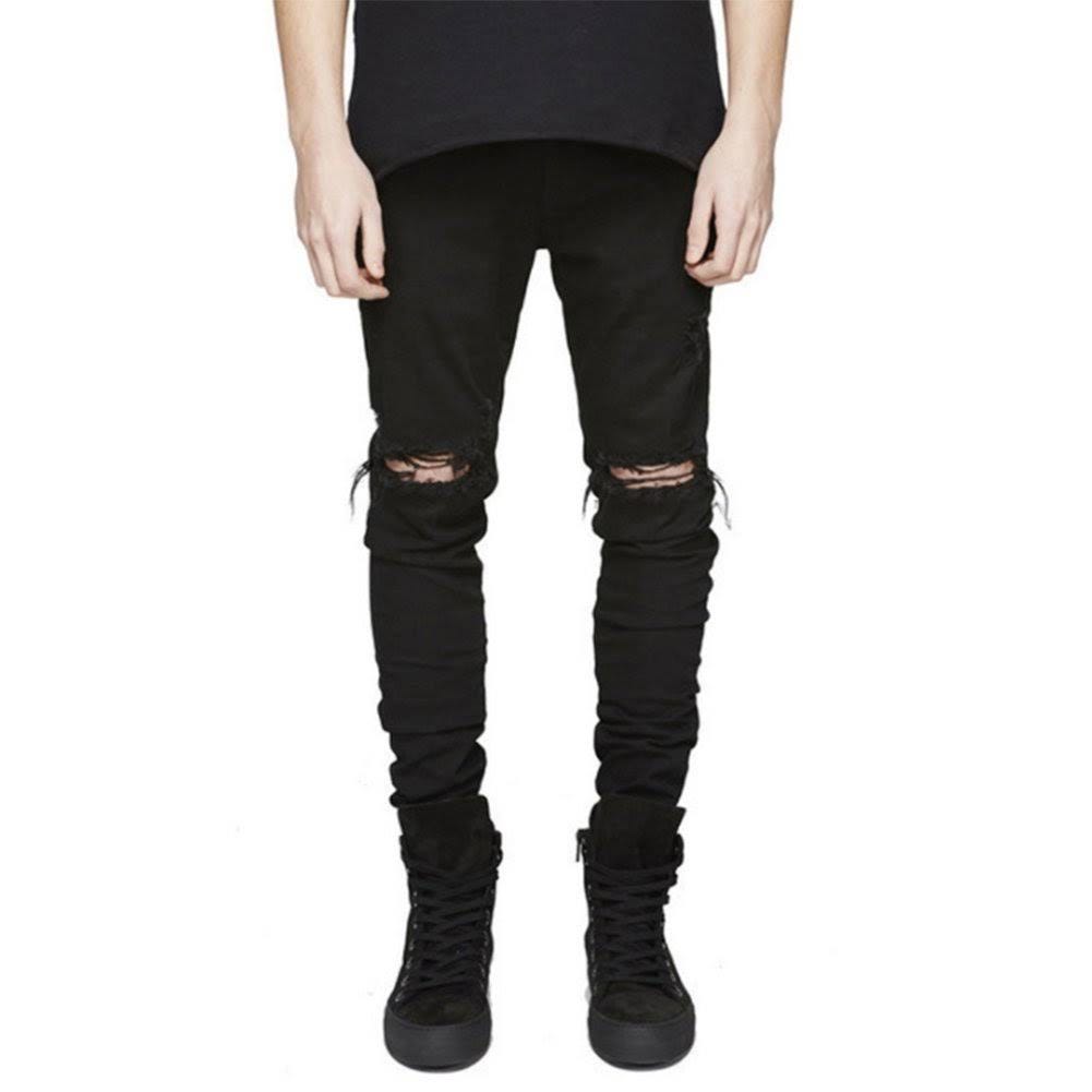 Slim Fit Men's Ripped Jeans: Stylish and Distressed Denim | Image