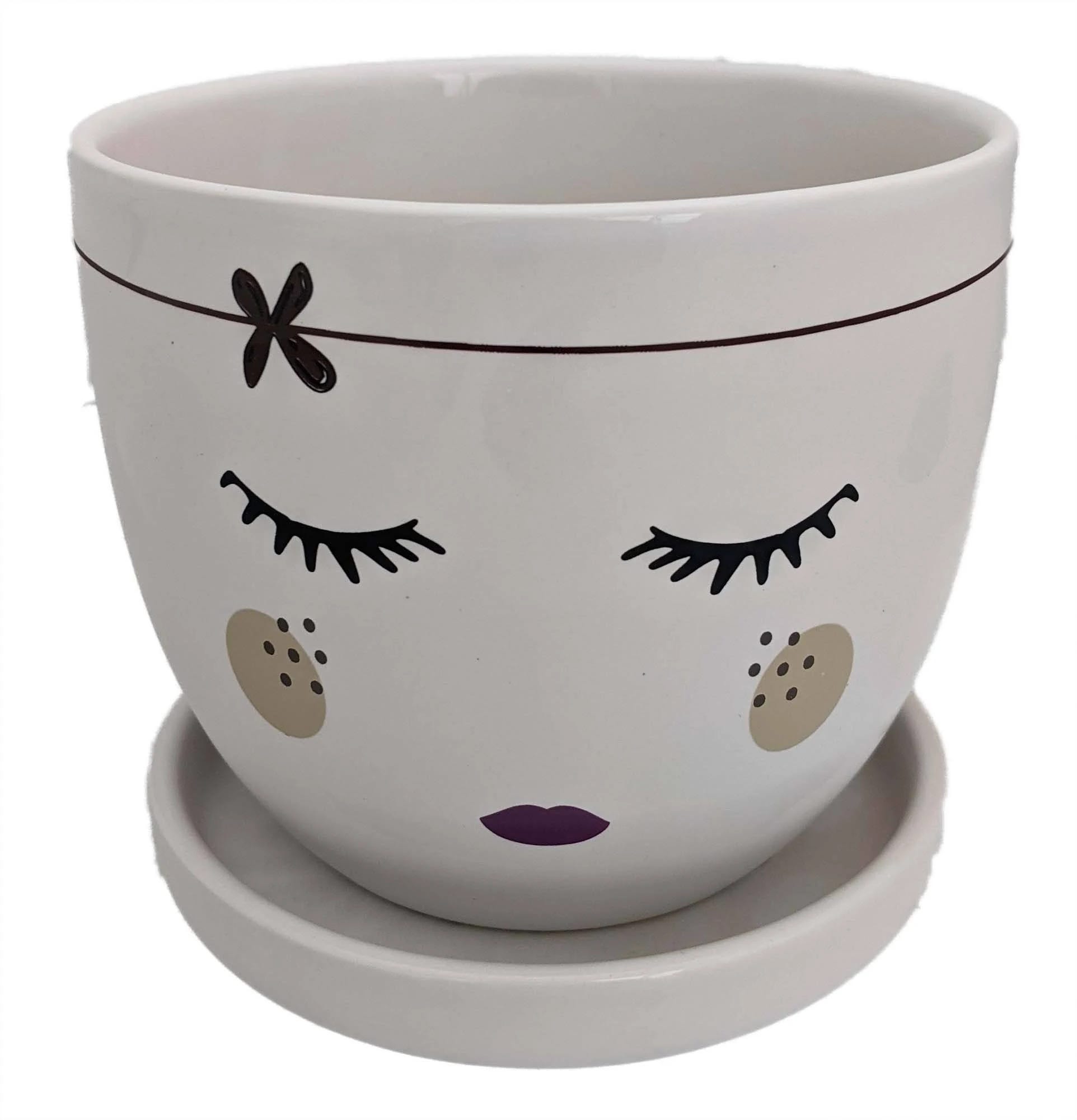 Vintage-Inspired Freckled Face Plant Pot with Saucer | Image