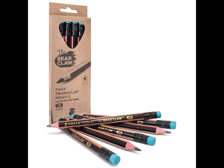 koala-tools-bear-claw-pencils-pack-of-6-fat-thick-strong-triangular-grip-graphite-2b-lead-with-erase-1