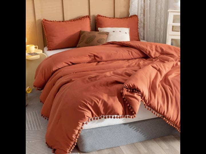 yirddeo-terracotta-queen-ball-pom-fringe-design-comforter-set-3pcs-boho-aesthetic-luxurious-full-bed-1