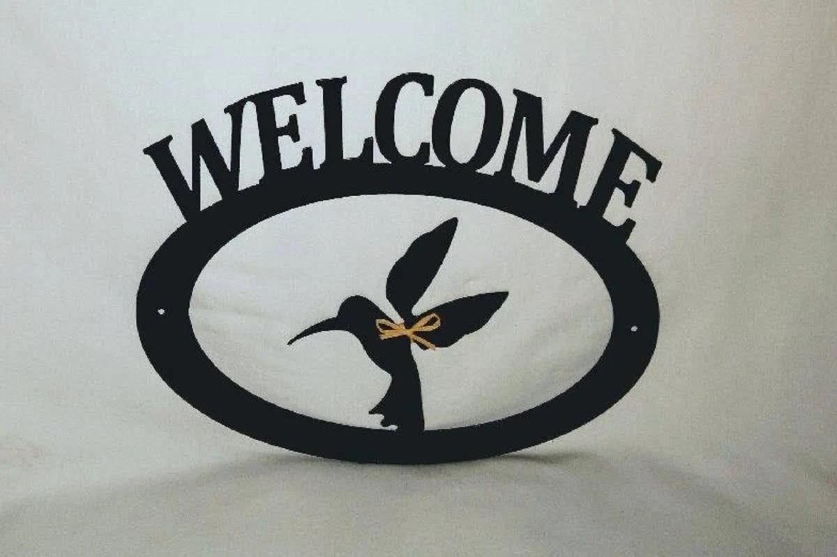 Hummingbird Metal Welcome Sign with Raffia Bow | Image