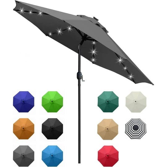 9-solar-led-lighted-patio-umbrella-with-8-ribs-tilt-adjustment-and-crank-lift-system-grey-1