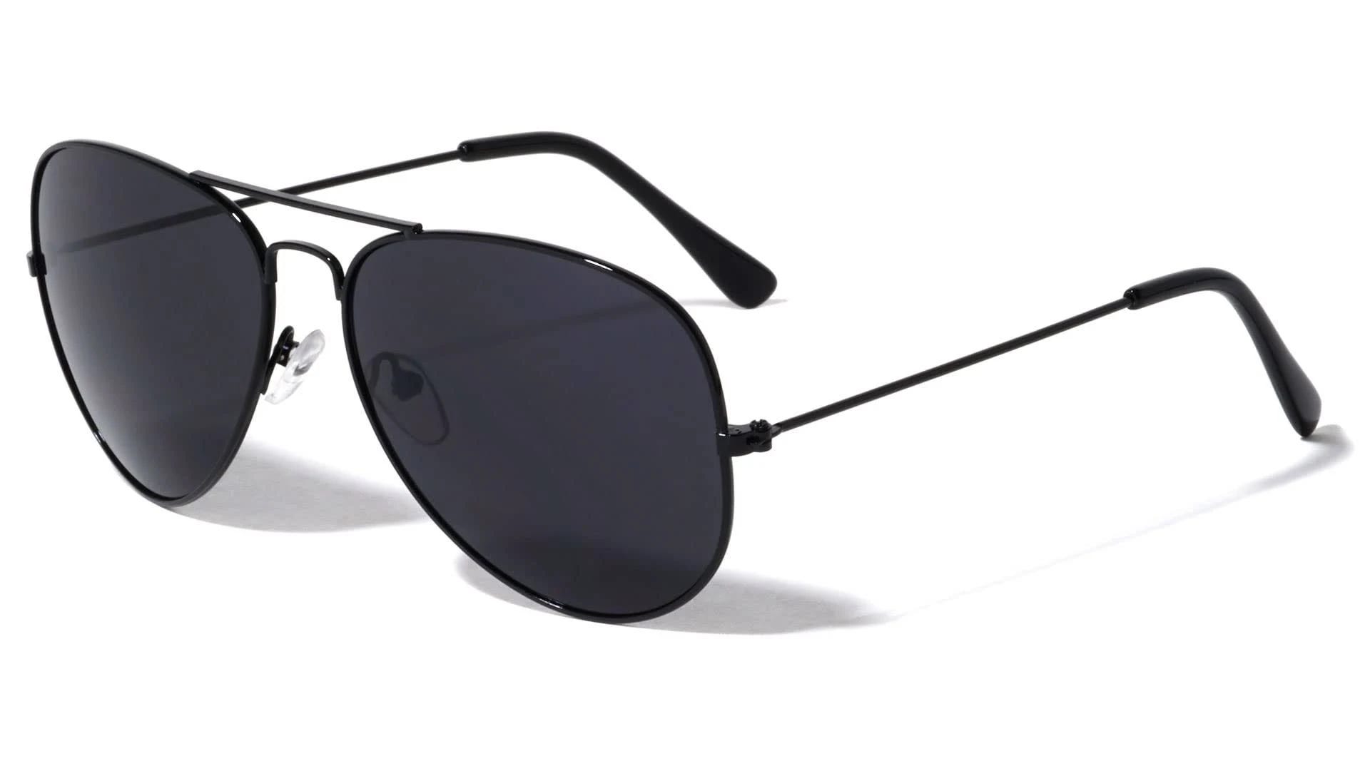 Retro Black Pilot Aviator Sunglasses with Dark Lenses & UV Protection | Image