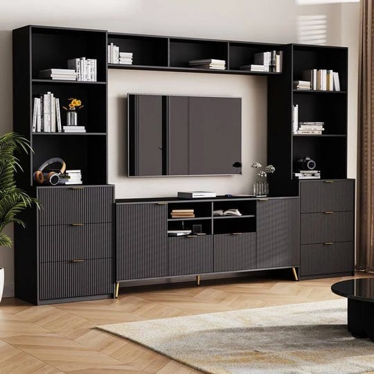 modern-multifunctional-4-piece-entertainment-wall-unit-with-13-shelves-black-1