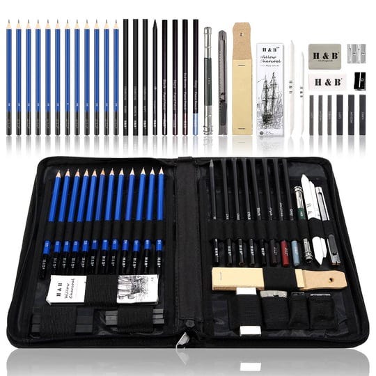 h-b-sketching-pencils-set-40-piece-drawing-pencils-and-sketch-kit-complete-artist-kit-includes-graph-1