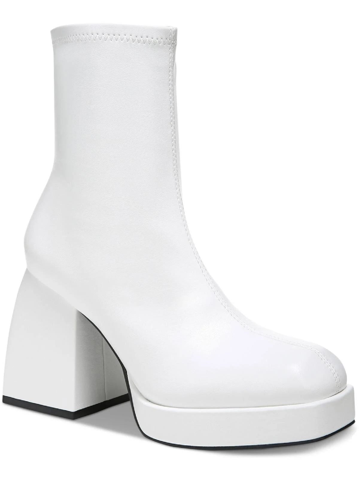 Bar III White Narita Faux Leather Block Heel Ankle Boots | Image
