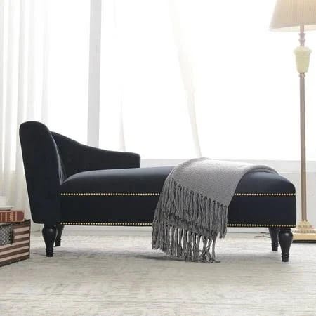 Velvet Button Tufted Chaise Lounge with Sturdy Wood Legs for Living Space and Office | Image