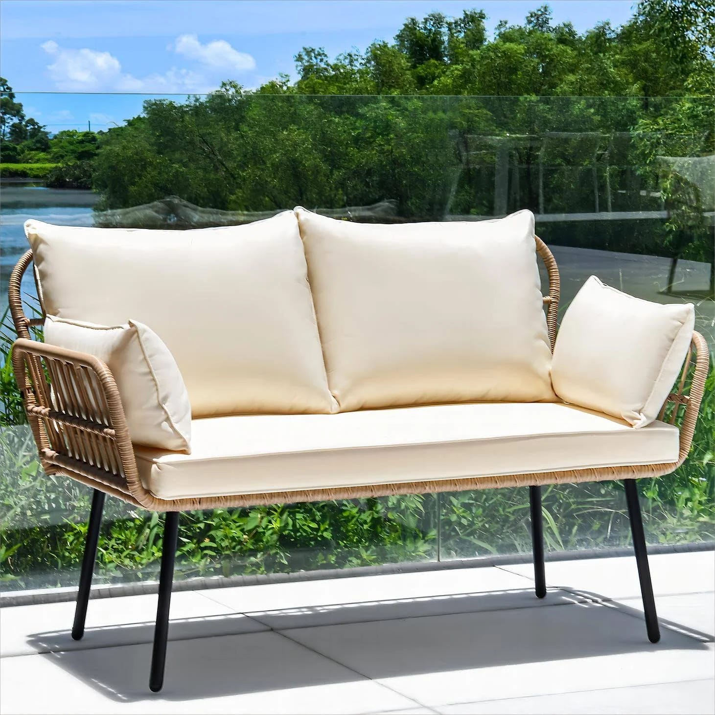 All-Weather Wicker Loveseat Patio Sectional Furniture | Image