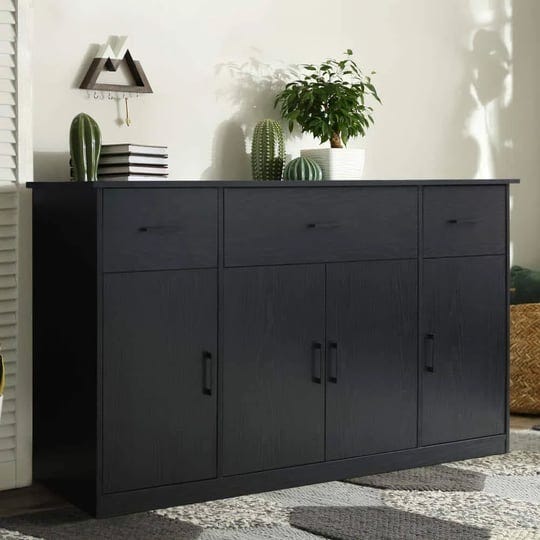 black-particle-board-56-in-buffet-kitchen-storage-cabinet-sideboard-with-4-doors-3-drawers-1
