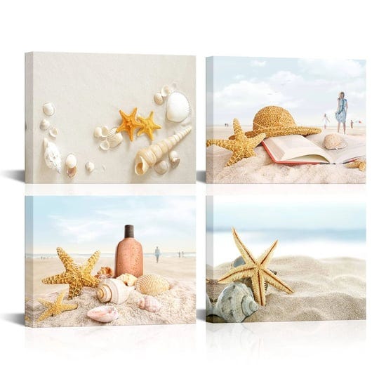 homeoart-ocean-coastal-landscape-canvas-wall-art-beach-seashell-wall-pictures-bathroom-decor-framed--1
