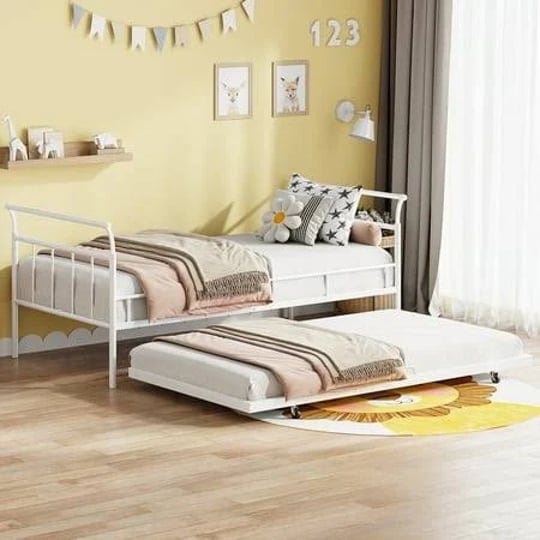 metal-daybed-with-curved-handle-design-and-twin-size-trundle-stylish-and-functional-twin-bed-set-in--1
