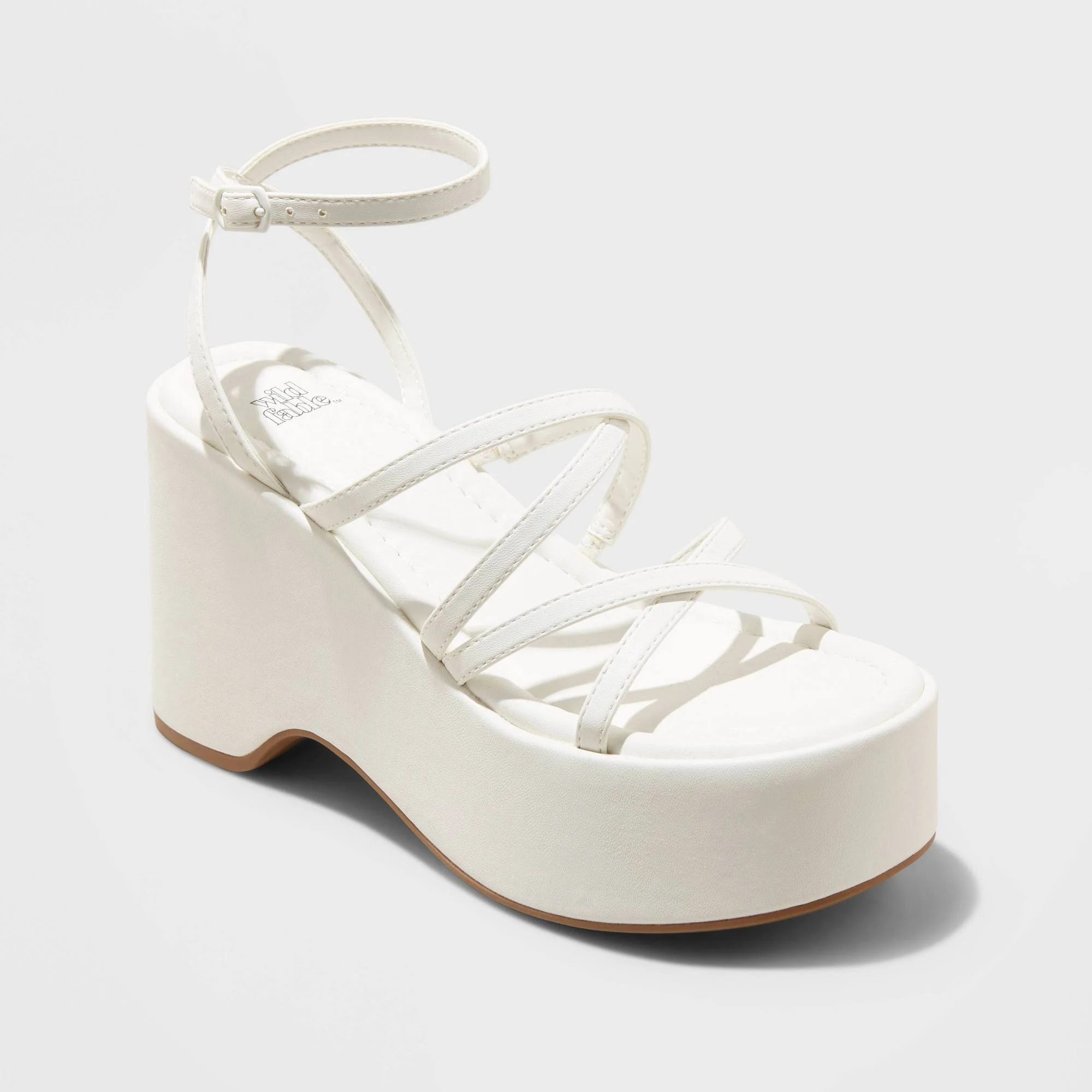 White faux-leather platform wedge heels for size 4 women | Image