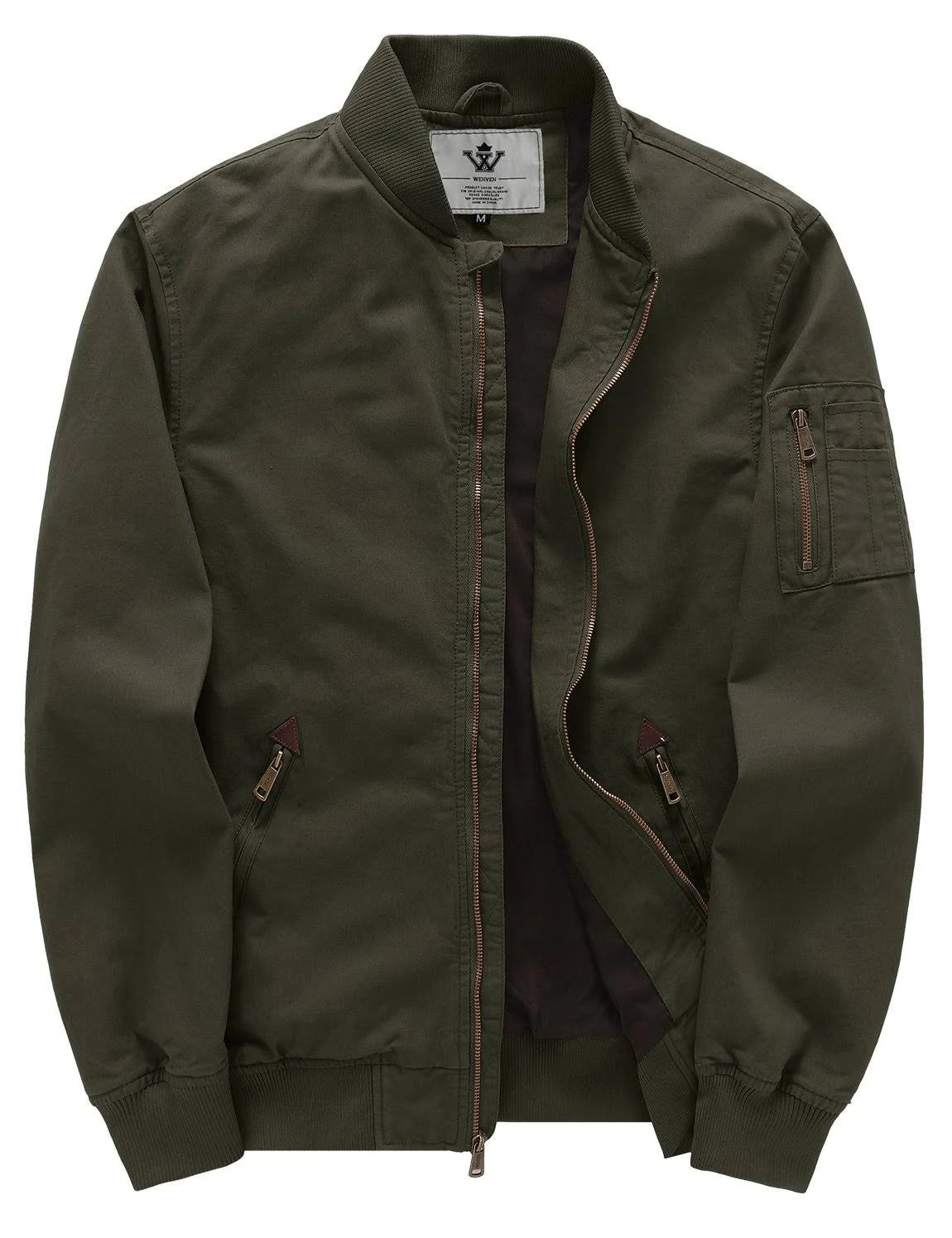 Sleek Green Cotton Bomber Jacket for Men | Image