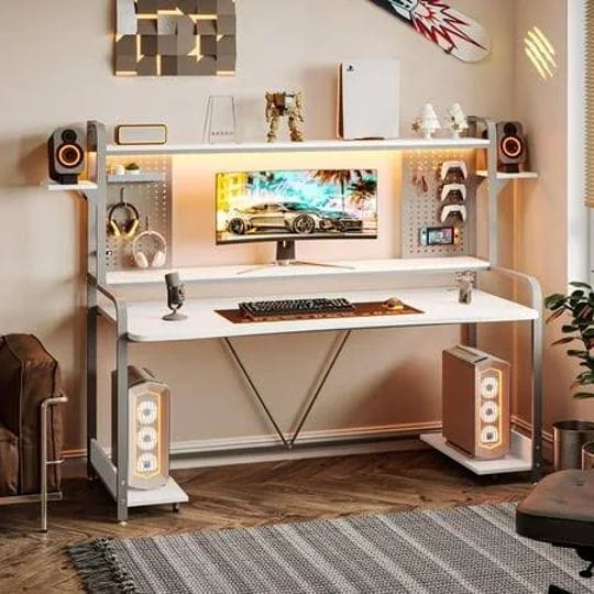 55-inch-white-computer-desk-with-hutch-and-shelves-gaming-desk-with-led-lights-monitor-shelf-large-p-1