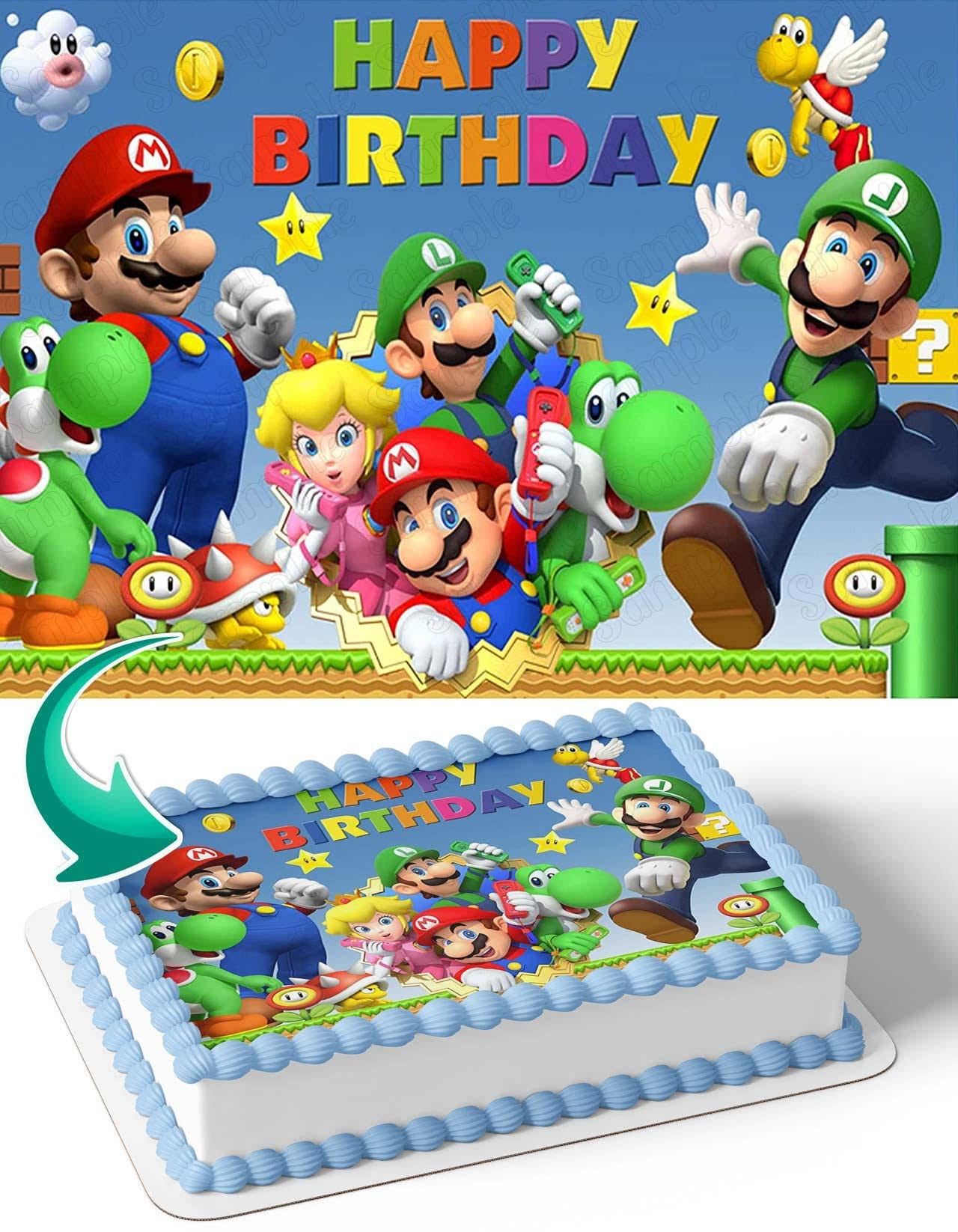 Cakecery Luigi World Mario Cake Topper - Birthday Cake Banner | Image