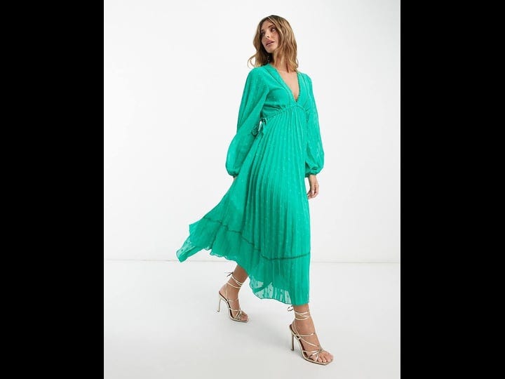 asos-design-pleated-dobby-midi-dress-in-green-at-nordstrom-size-0-us-1