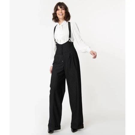 Stylish 1930s Pinstripe Suspender Pants for Women | Image
