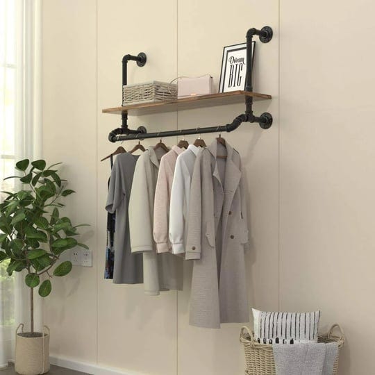 tianman-40-windustrial-detachable-wall-mounted-black-iron-wooden-garment-barpipe-clothes-rackheavy-d-1