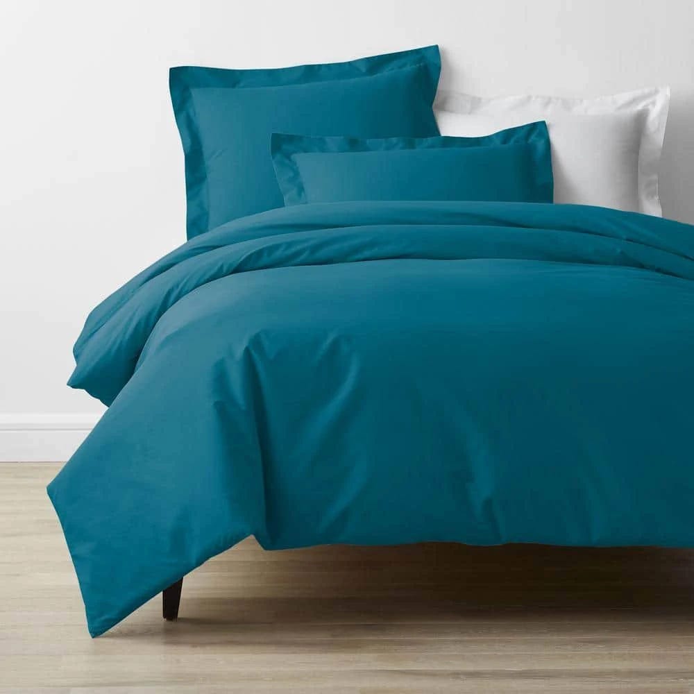 Teal Cotton Percale Duvet Cover for Twin Beds | Image