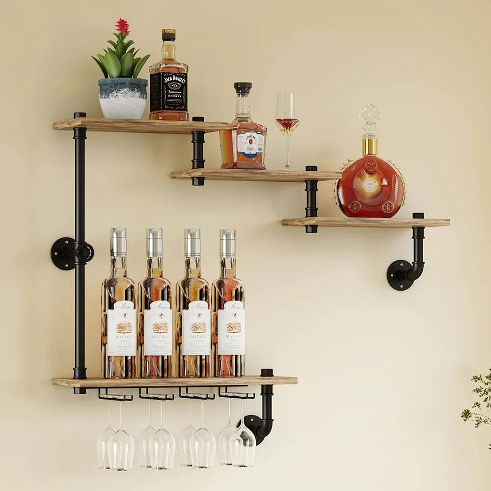Modern Wall Mounted Bar Cabinet with 4 Stem Glass Holders | Image