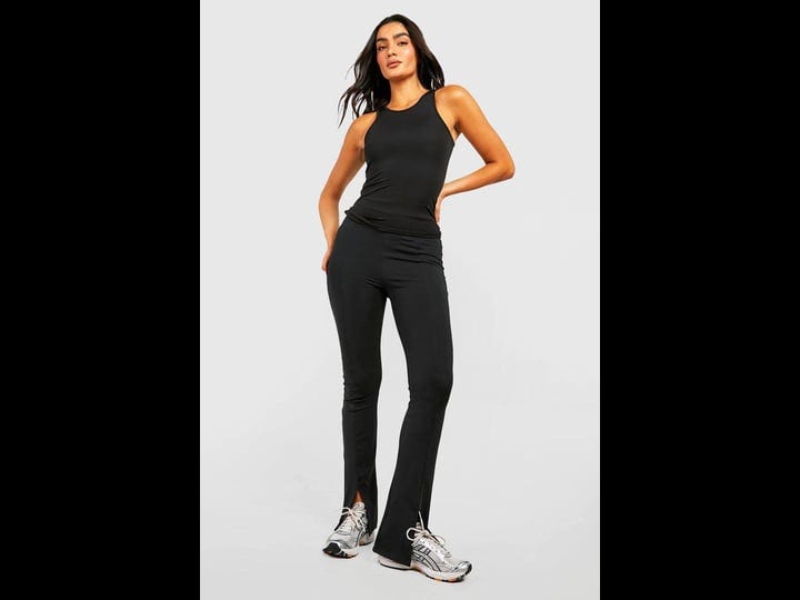 boohoo-flared-split-hem-workout-legging-black-size-7