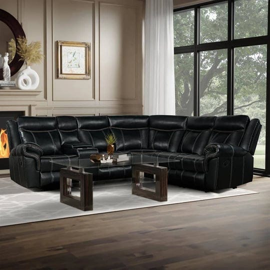 home-theater-99-6-in-flared-arm-faux-leather-reclining-sectional-sofa-in-black-with-cup-holders-and--1