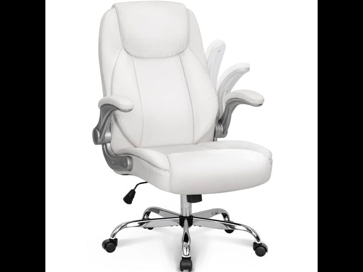 neo-chair-ergonomic-pu-leather-executive-office-chair-cushioned-back-support-flip-up-armrest-white-1