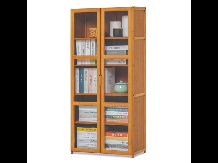 magshion-bamboo-acrylic-5-tiers-bookcase-multipurpose-storage-display-shelf-brown-for-home-size-5-sh-1