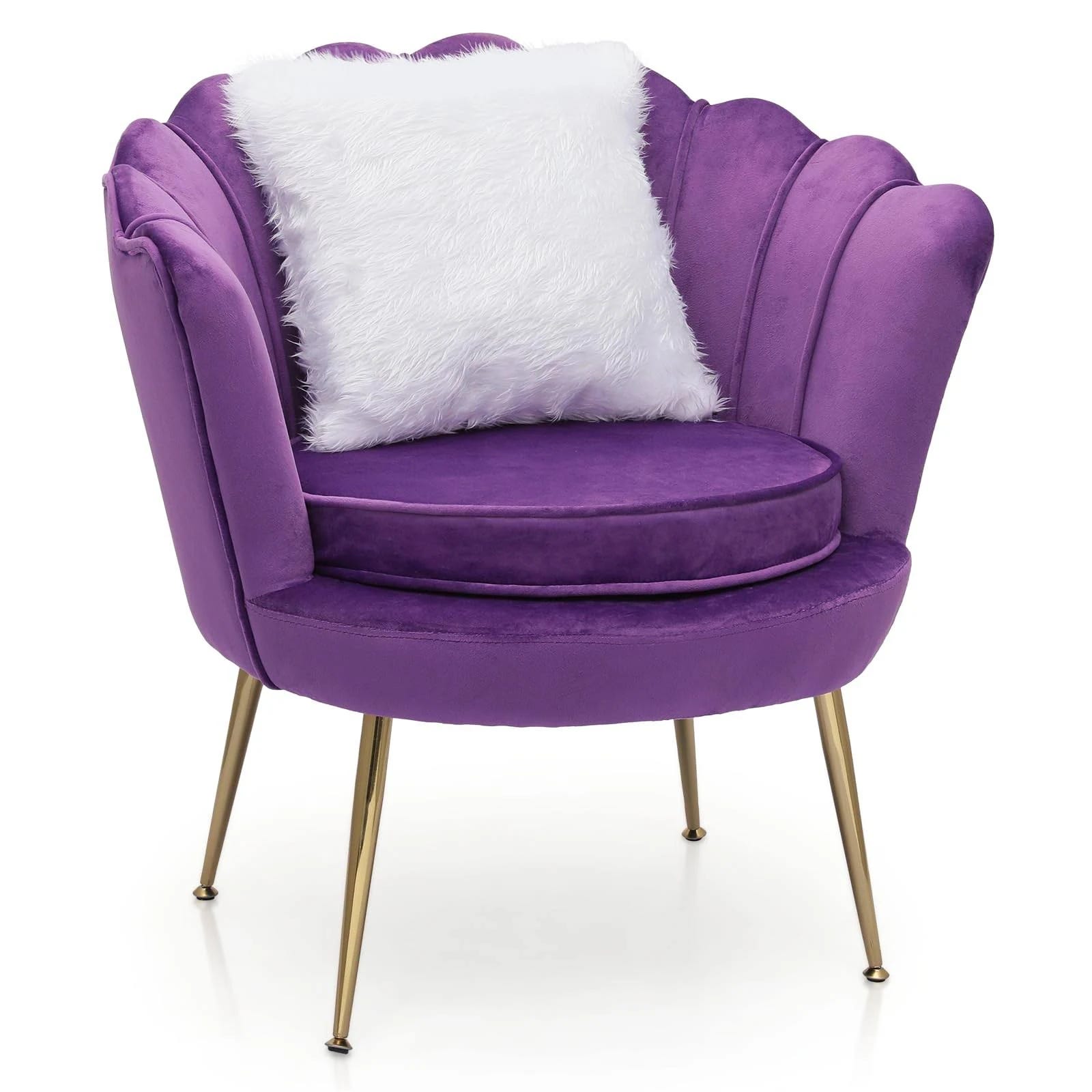 Purple Velvet Accent Chair with Golden Legs | Image