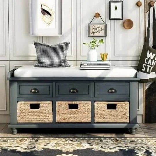 bellemave-navy-blue-storage-shoe-bench-with-3-drawers-and-3-rattan-baskets-rustic-wood-shoe-bench-fo-1