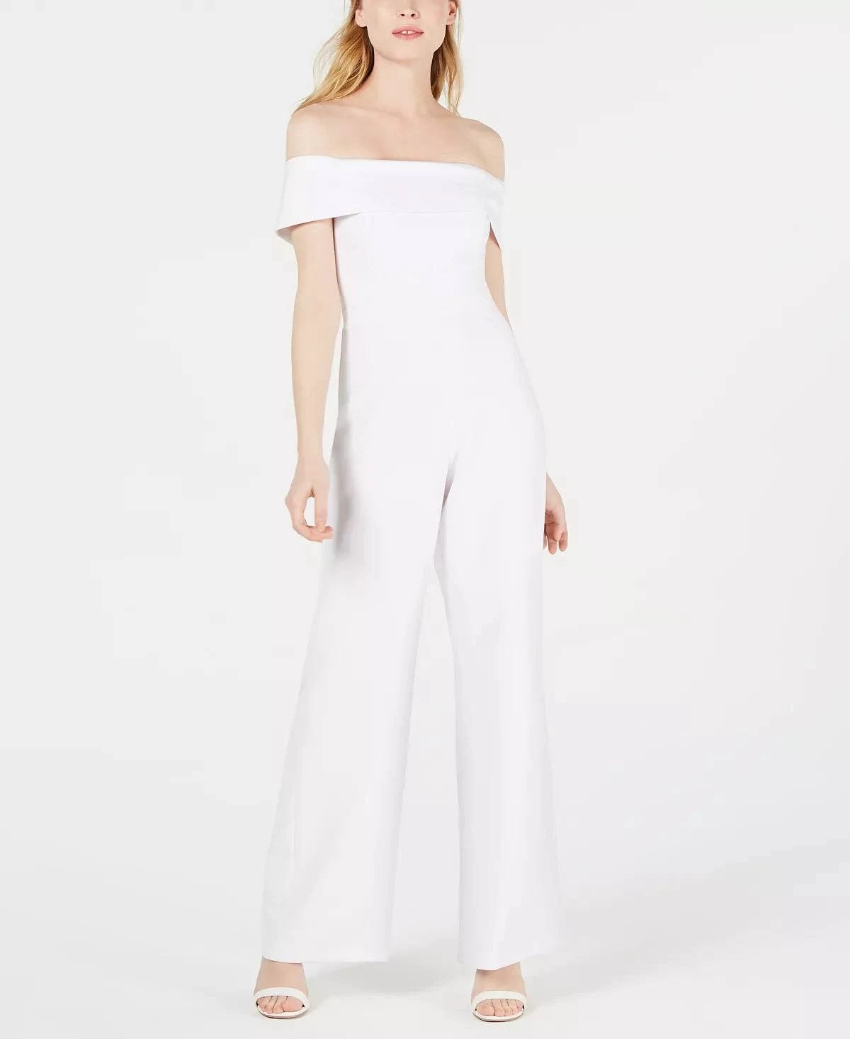 Elegant White Cold-Shoulder Jumpsuit with Adjustable Straps | Image