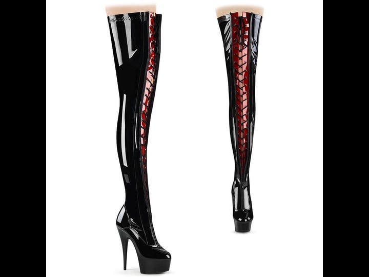 pleaser-delight-3027-two-tone-lace-up-zip-up-thigh-high-boot-5-blk-red-str-pat-blk-1