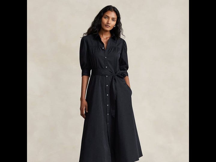 ralph-lauren-womens-puff-sleeve-cotton-shirtdress-size-2-in-polo-black-1