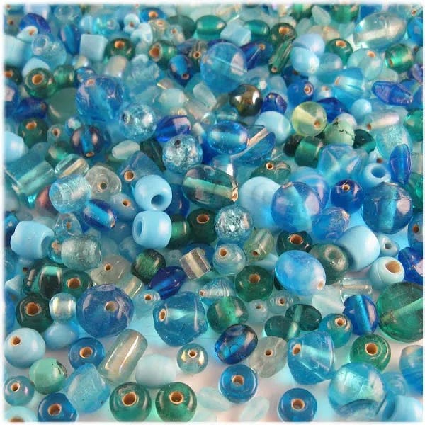 Assorted Light Blue Glass Beads: Cubed Shape in Various Sizes | Image