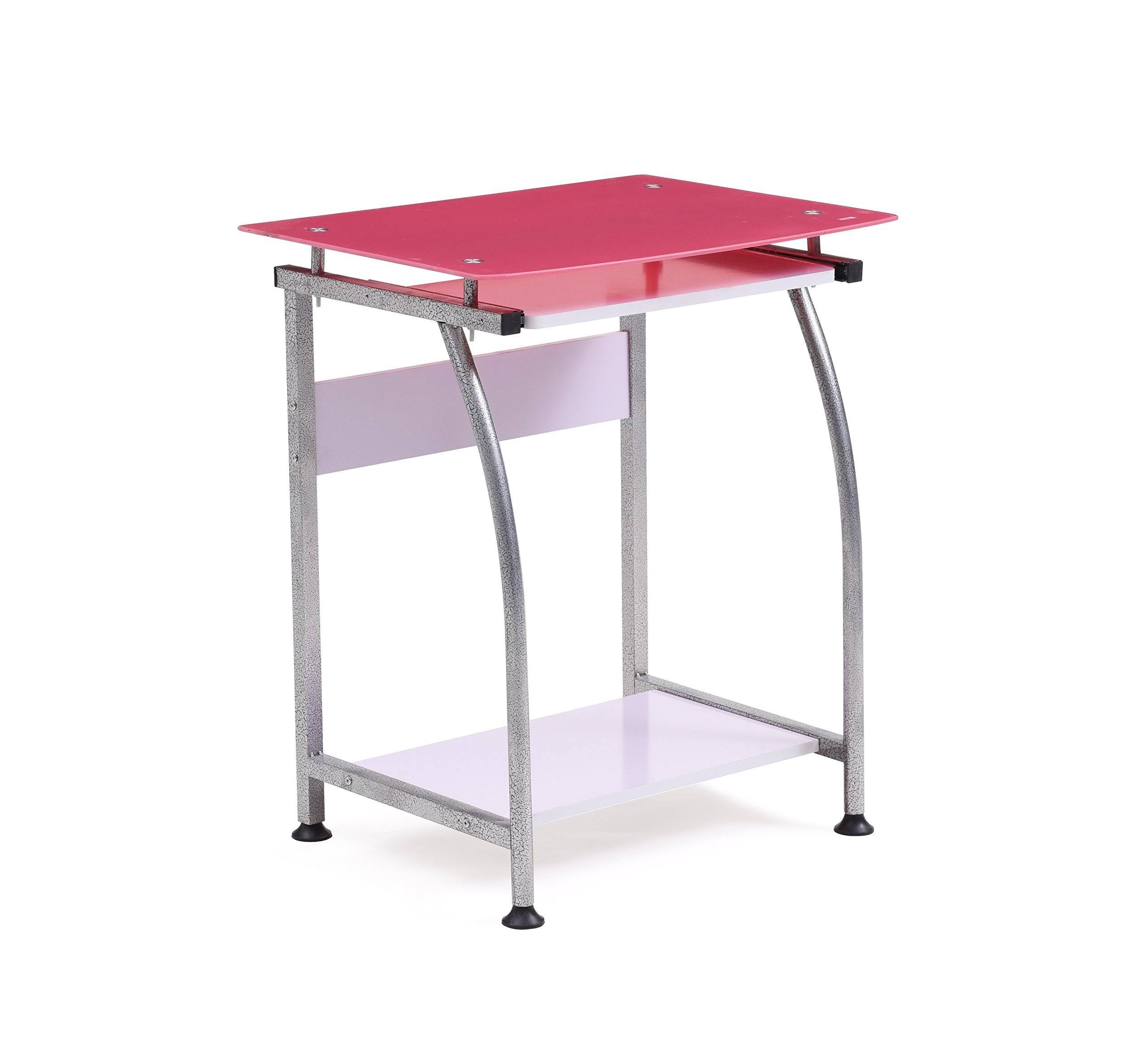 Pink Glass Laptop Desk with Slide-Out Keyboard Tray | Image