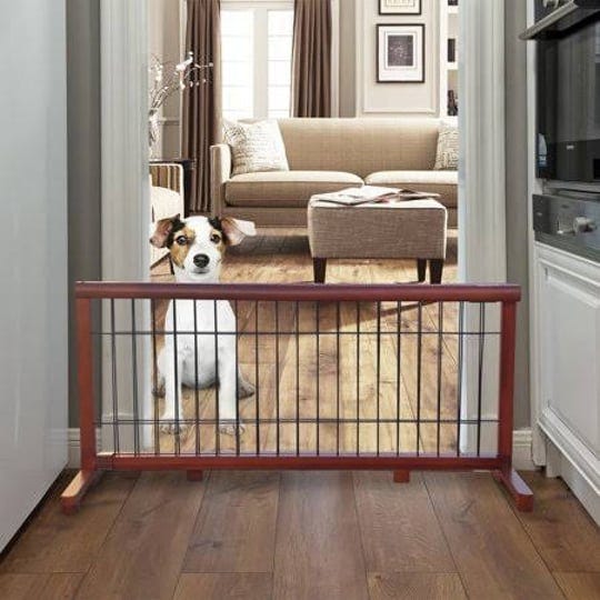 wooden-dog-gate-free-standing-wire-mesh-pet-gate-expandablemahogany-1