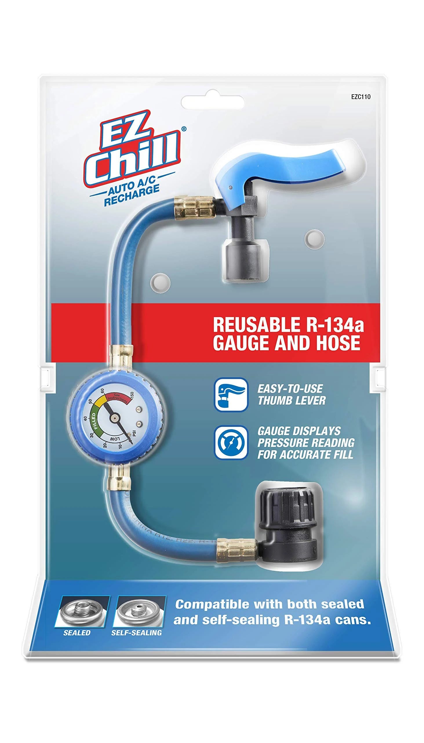 EZ Chill AC Gauge and Hose for Sealed and Self-Sealing R-134a Refrigerants | Image