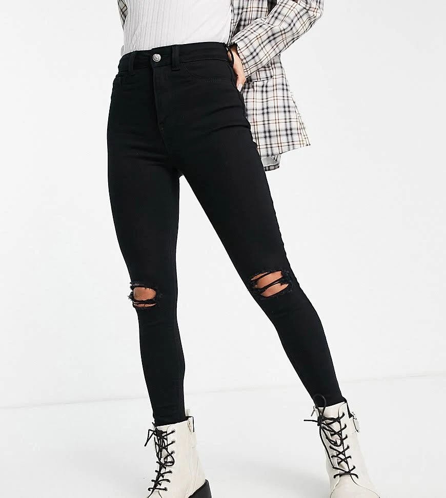 Petite Black Ripped Skinny Disco Jeans with Sustainable Materials | Image